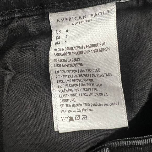 American Eagle Next Level Stretch Distressed Hi-Rise Shortie Black Denim Shorts - Picture 5 of 5